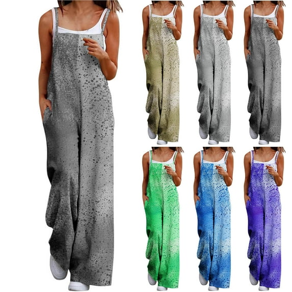 Hfnxid Women's Jumpsuit Casual Wide Leg One Piece Overalls with Adjustable Straps Summer Loose Fit Bib Outfits With Pockets za-Purple XXL