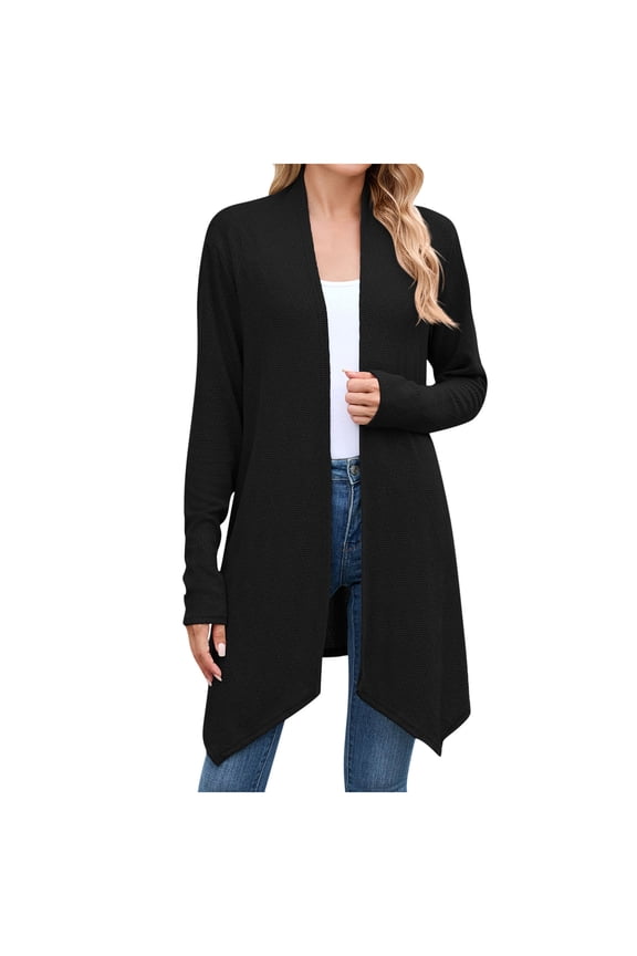 Women's Open Front Cardigan Casual High-Low Draped Hem Cardigans Long Sleeve Lightweight Sweaters Duster