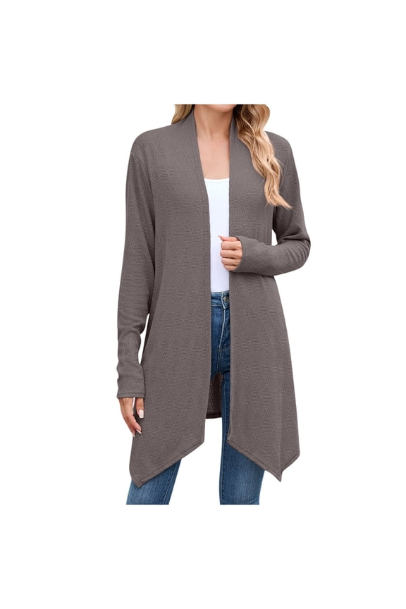 Women's Open Front Cardigan Casual High-Low Draped Hem Cardigans Long Sleeve Lightweight Sweaters Duster
