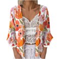 thumbnail image 1 of Hfnxid Women's Open Front Cropped Cardigan Lace 3/4 Sleeve Shawls Tops Lightweight Floral Printed Kimono Cardigans, 1 of 5