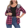thumbnail image 1 of Hfnxid Women's Plaid Shirts Long Sleeve Lightweight Hoodie Jacket Casual Fall Button Down Shirt Flannel Shacket Blouses, 1 of 5