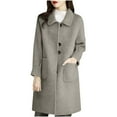 thumbnail image 1 of Hfnxid Women's Plus Size Pea Coat Casual Thicken Button Down Lapel Overcoat Mid Long Wool Blend Jackets with Pockets, 1 of 3