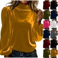 thumbnail image 1 of Hfnxid Women's Shirt Velvet Solid Color Lightweight Long Sleeve Shirt High-Neck Puff Sleeve Casual Top Fashion Breathable Stylish Blouses Black XXL, 1 of 6