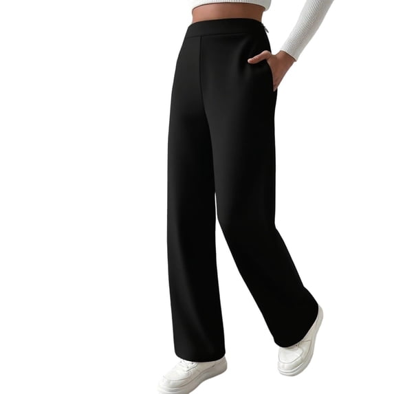 Hfnxid Women's Straight leg Dress Pants With Pocket Loose Fit High Waist Work Pants Pull On Dress Pants Business Casual Trousers Slacks
