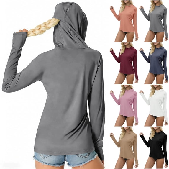 Hfnxid Women's UPF 50+ Sun Protection Hoodie Stretch Sport Long Sleeve Quick Dry Sport Top Summer Outdoor Workout Hiking Shirt Pink XL