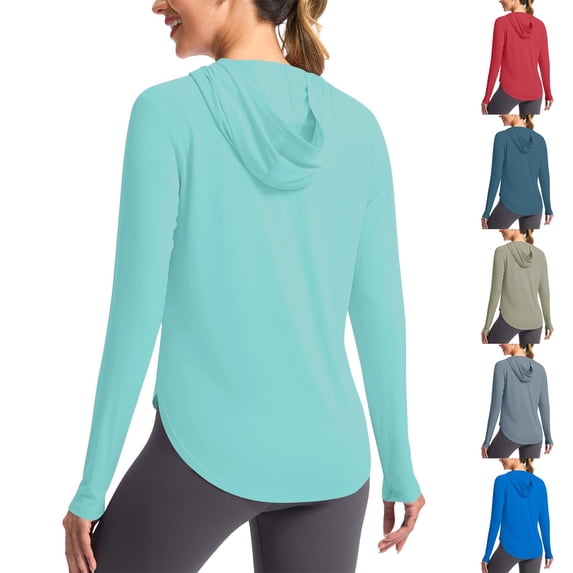 Hfnxid Women's UPF 50+ Sun Shirt with Hoodie Lightweight Long Sleeve UV Protection Workout Shirts Casual Hiking Fishing Shirts Blue XL