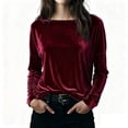 thumbnail image 1 of Hfnxid Women's Velvet Top Boat Neck Long Sleeve Shirt Casual Holiday Dressy Tops Spring Work Slim Fit Blouses Wine, 1 of 6