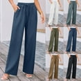 thumbnail image 1 of Hfnxid Women's Wide Leg Pant Cotton Linen Lounge Pants with Drawstring Elastic Waist Solid Color Work Trouser Loose Fit Casual Trousers With Pockets Brown S, 1 of 10