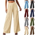 thumbnail image 1 of Hfnxid Women's Wide Leg Pant Elastic Waist Work Pants Lightweight Soft Workout Trouser Casual Loose Fit Straight Leg Trousers with Pockets GrayXL, 1 of 9