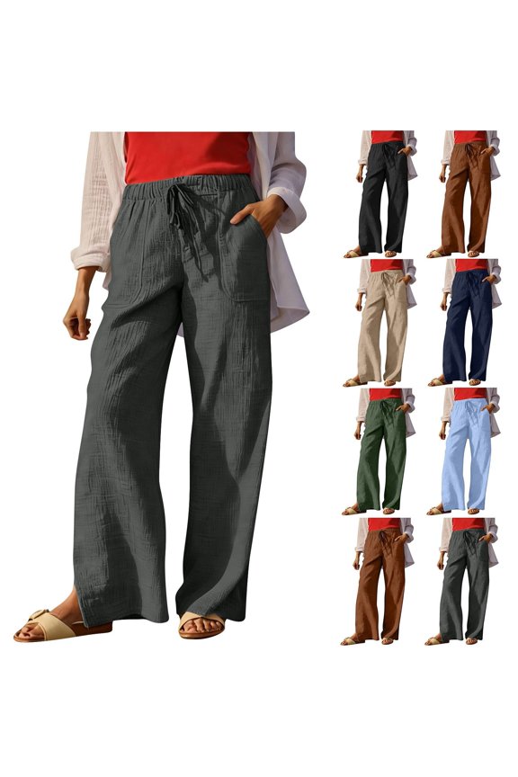 Hfnxid Women's Wide Leg Pants Elastic Waist Palazzo Trouser Loose Fit Drawstring Work Trousers Lightweight Vacation Pant with Pockets Navy XXL