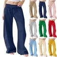 thumbnail image 1 of Hfnxid Women's Wide Leg Sweatpant Plus Size Casual Loose Fit Wide Leg Trouser Lightweight Baggy Drawstring Pants Breathable Going Out Travel Hiking Pants Navy S, 1 of 10