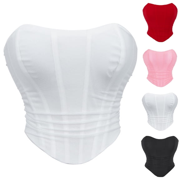 Hfnxid Womens Bustier Tops Lace Up Mesh Corset Top Strapless Shapewear Bustiers Daily Going Out Costume Bustiers Red M