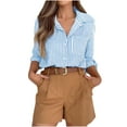 thumbnail image 1 of Hfnxid Womens Button Down Shirt Long Sleeve Striped Dress Shirts Wrinkle Resistant Collared Office Blouses, 1 of 8