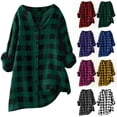 thumbnail image 1 of Hfnxid Womens Button Down Shirt Plus Size Flannel Long Sleeve Shirts Plaid Shackets V Neck Business Blouse Casual Loose Fit Going Out Top Yellow XXL, 1 of 2