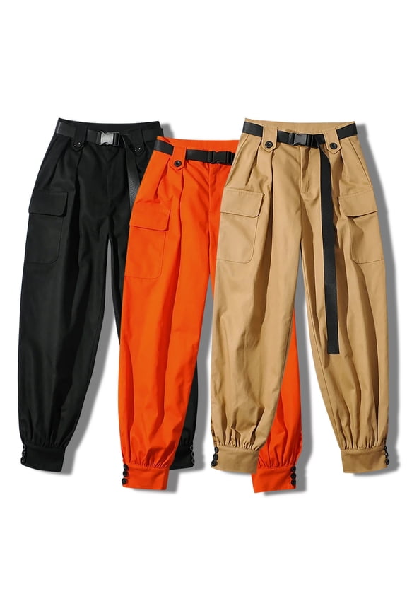 Hfnxid Womens Cargo Pant High Waist Harem Wide Leg Pants Solid Color Lightweight Drawstring Trouser Casual Loose Fit Athletic Trousers Orange S