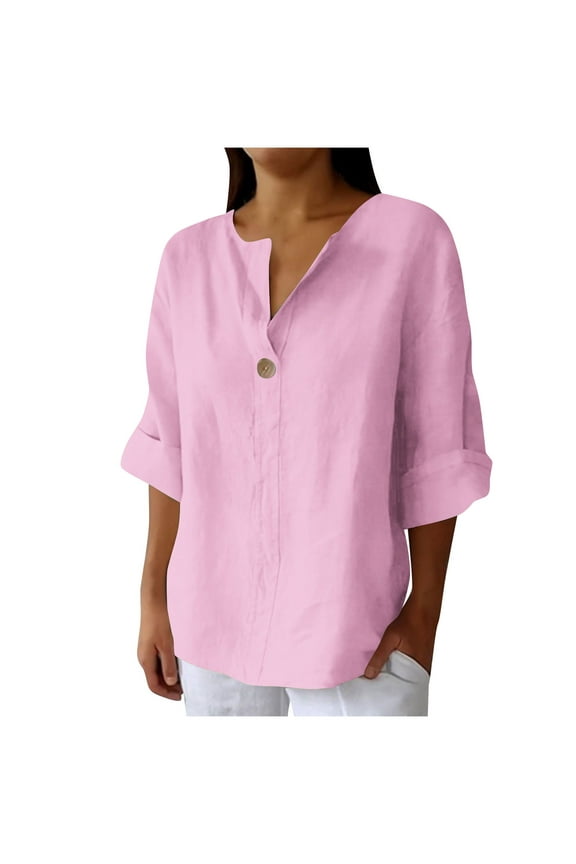 Hfnxid Womens Cotton Linen Tank Tops Comfy Crewneck Sleeveless Top Fashion Casual Loose Fit Shirt Flowy Summer Vacation Blouse-Pink