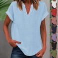 thumbnail image 1 of Hfnxid Cotton Linen Tops for Womens Trendy Henley Shirt Summer Trendy Comfy Slim Fit Top Summer Vocation Casual Solid Color Work shirt, 1 of 6