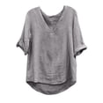 thumbnail image 1 of Hfnxid Womens Cotton Linen Tops Crew Neck Puff Long Sleeve Shirt Fashion Casual Loose Fit Top Spring Holiday Going Out Blouses-Gray, 1 of 6