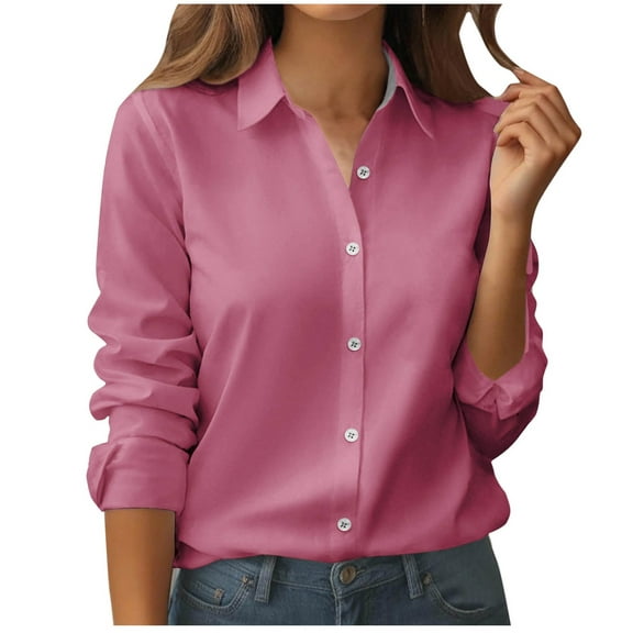 Hfnxid Womens Dress Shirts Long Sleeve Button Down Shirt Wrinkle-Free Business Blouse Casual Office Work Tops