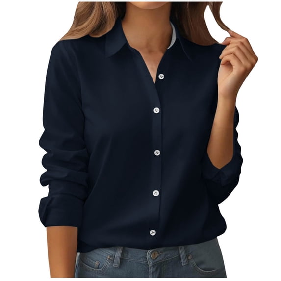 Hfnxid Womens Dress Shirts Long Sleeve Button Down Shirt Wrinkle-Free Business Blouse Casual Office Work Tops