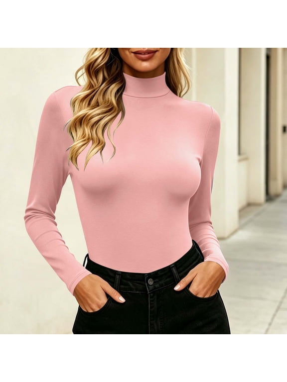 Hfnxid Womens High Neck Long Sleeve Tops Slim Fit Sretch Undershirt Casual Base Tee Fall Winter Pullover Top
