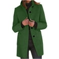 thumbnail image 1 of Hfnxid Womens Pea Coat Plus Size Wool Blend Overcoat Stand Collar Single Breasted Jackets Mid Long Thicken Blazer Jacket with Pockets, 1 of 6