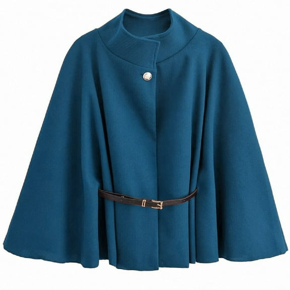Hfnxid Womens Pea Coats Winter Batwing Sleeve Cropped Belted Trench Coat Casual Stand Collar Cloak Cape Coats