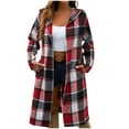thumbnail image 1 of Hfnxid Womens Plaid Shacket Jacket Long Hooded Coat Shirt Casual Lapel Button Down Flannel Trench Coats with Pockets, 1 of 5