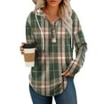 thumbnail image 1 of Hfnxid Womens Plaid Shirt Long Sleeve Drawstring Pullover Hooded Sweatshirts Loose Fit Button Down V Neck Flannel Hoodies, 1 of 5