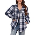 thumbnail image 1 of Hfnxid Womens Sherpa Lined Flannel Shirt Button Down Lapel Plaid Shackets Long Sleeve Warm Fuzzy Fleece Jacket, 1 of 7