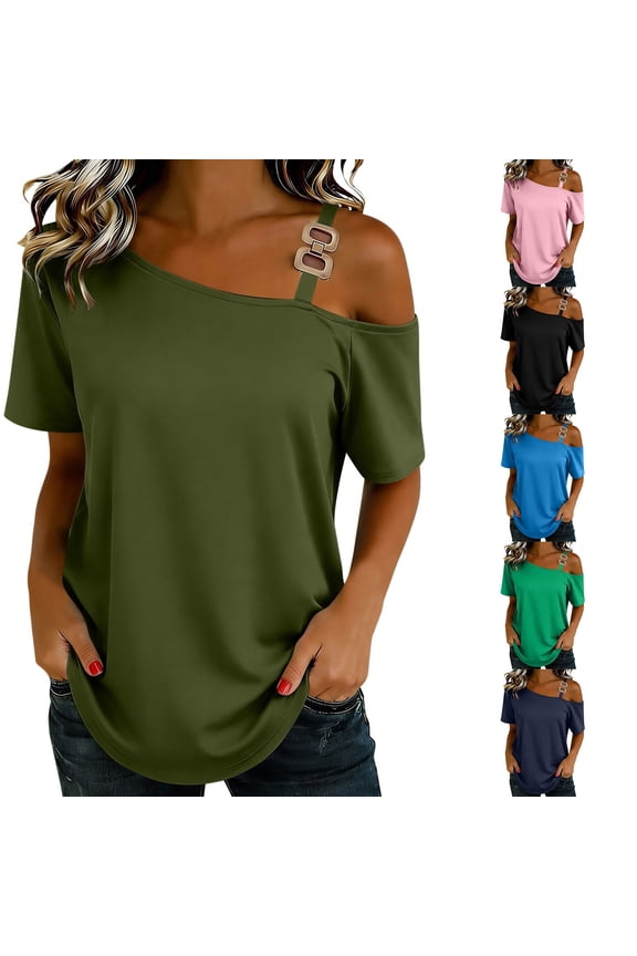 Hfnxid Womens Summer Cold Off Shoulder Tops Casual Tunic Short Sleeve Blouses Dressy Work Blouses Fashion Going Out Tshirts Navy XXL