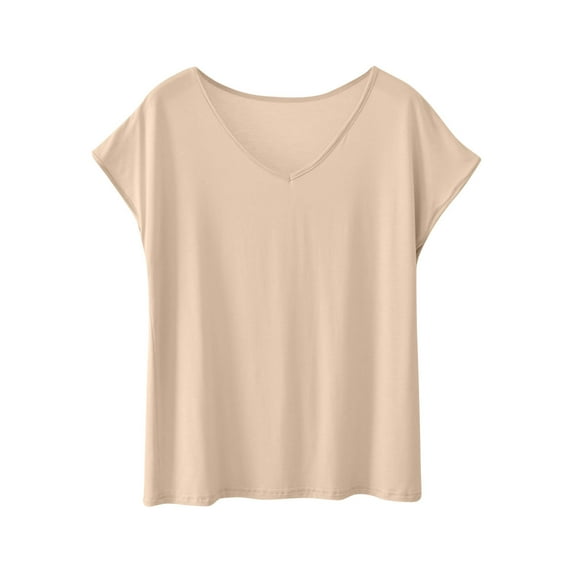 Hfnxid Womens Summer Tops Plus Size Comfy Short Sleeve Workout Tshirt Shirts Loose Scoop Neck Athletic Tops Basic Tees,Beige L
