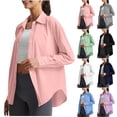 thumbnail image 1 of Hfnxid Womens Sun Protection Shirts Loose Fit Solid Long Sleeve Shirt Lightweight Breathable Button Down Blouse Summer Office Dress Top, 1 of 9