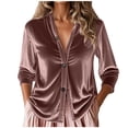 thumbnail image 1 of Hfnxid Womens Velvet Shirt Long Sleeve Button Down Shirts Elegant V Neck Collarless Blouse Tops Dressy Work Blouses, 1 of 6