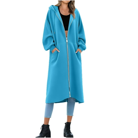 Hfnxid Womens Zip Up Hoodies Long Tunic Sweatshirt Hoodie Casual Knee Length Hooded Swaeshirts Fall Outfit with Pockets