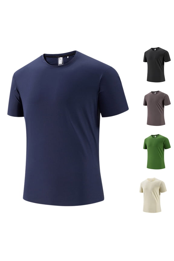 Workout Shirts for Men Big Tall Short Sleeve Quick Dry Athletic Gym Active T-Shirt Ice Silk Moisture Wicking Breathable Cool Shirt Black L