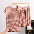 thumbnail image 1 of Hfnxid lounge sets for women Women's Casual Loose Stripe Round Neck Short Sleeved Shorts Pajamas Suit, 1 of 3
