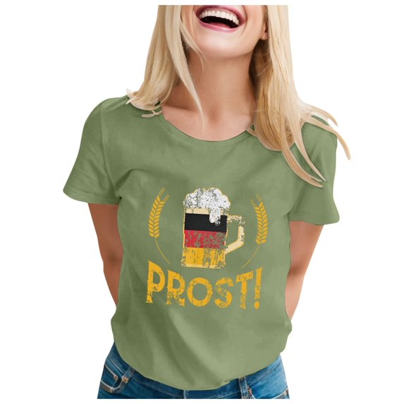 Hfolob Oktoberfest Casual T-Shirt Tops for Women Summer Cute Holiday Flag Print Chic Tee Beach Vacation