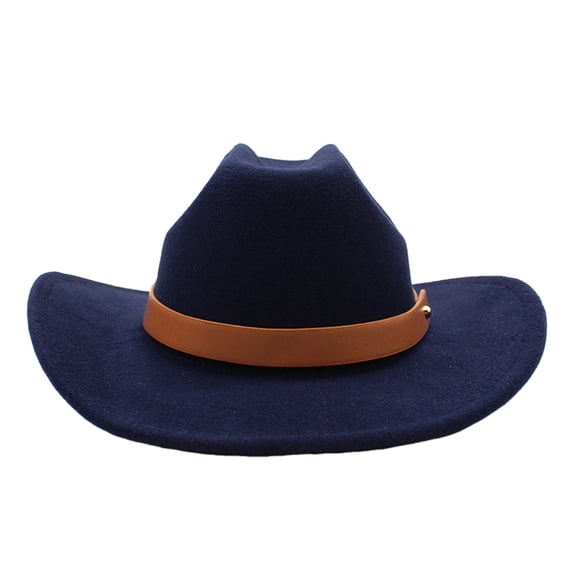 Hfolob Cowboy Hat New Straight Cowboy Hat British Style Fedora Flat Top Black Top Hat Breathable
