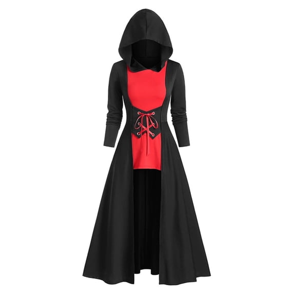 Hfolob Dresses For Women Fashion Mid Length Cape Long Sleeve Color Matching Lace Up Long Sleeve Dress Party Dress