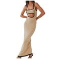 thumbnail image 1 of Hfolob Dresses For Women Female Slim Backless Knit Long Dress Sleeveless Patchwork Hollow Out Wrapped Maxi Dress Summer Bodycon Dress Vacation Outfits, 1 of 9