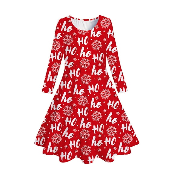 Hfolob Girl Dress Toddler Wedding Garden Party Holiday Christmas Trees Deer Print Long Sleeve Princess Midi Dresses