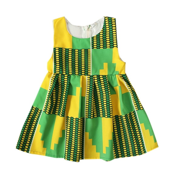Hfolob Girls Summer Dresses Baby Traditional Dashiki Floral Print Kids Strap Sleeveless Backless Flowy Sundress Casual Dresses 3-6 Months