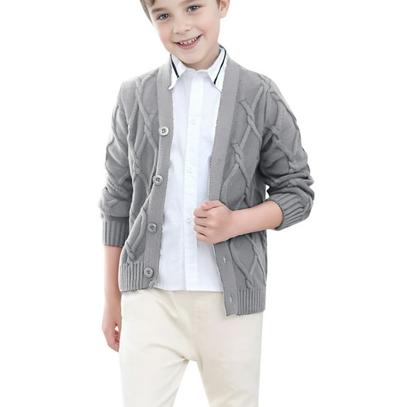 Hfolob Kids Boys Cardigan Sweater Button Down Cable Knit V Neck Long Sleeve Outwear Cute Sweaters