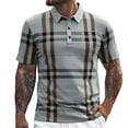 thumbnail image 1 of Hfolob Men's Golf Polo Shirts Short Sleeve Grid Striped Lapel Button Open Neck Pocket Loose Comfort Shirt Lightweight Summer Casual Tee Size 3Xl, 1 of 1