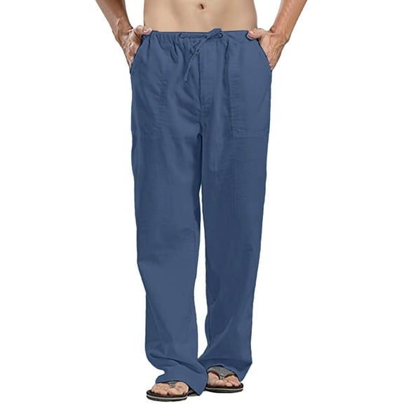 Hfolob Men's Pants Linen Casual Trouser Spring Autumn Cotton Linen Casual Trouser Classic