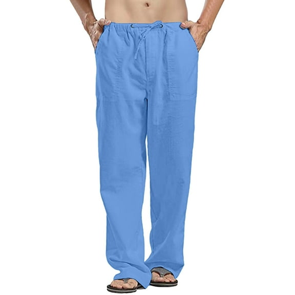 Hfolob Men's Pants Linen Casual Trouser Spring Autumn Cotton Linen Casual Trouser Relaxed