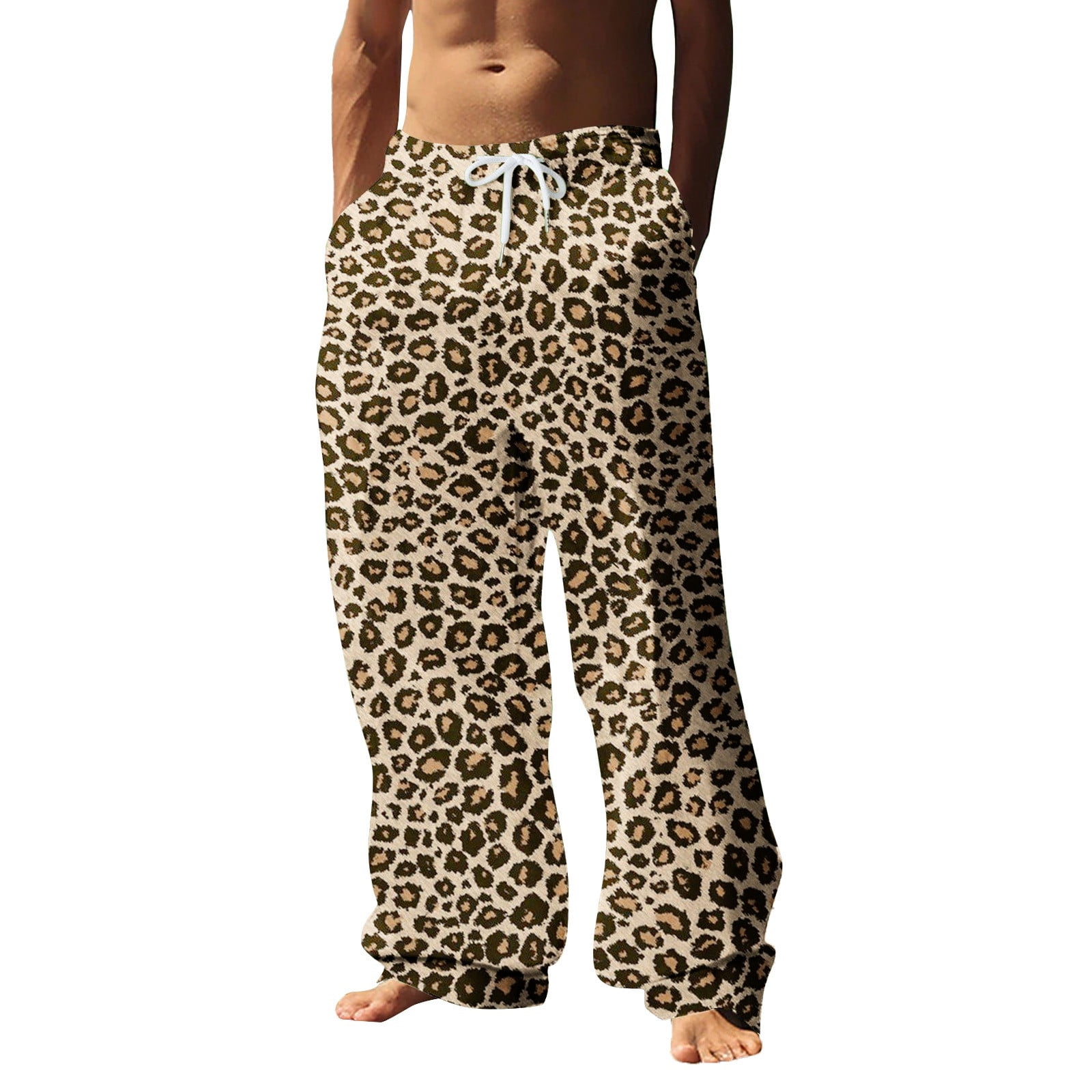 Hfolob Men's Pants Male All Seasons Fashion Leisure Leopard Print