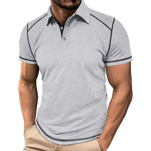 Hfolob Men's Polo Shirt Male Casual Button Down Lapel Solid Color Shirt Short Sleeve Top Blouse Beach Shirt