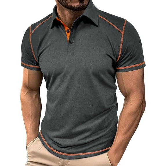 Hfolob Men's Polo Shirt Male Casual Button Down Lapel Solid Color Shirt Short Sleeve Top Blouse Beach Shirt